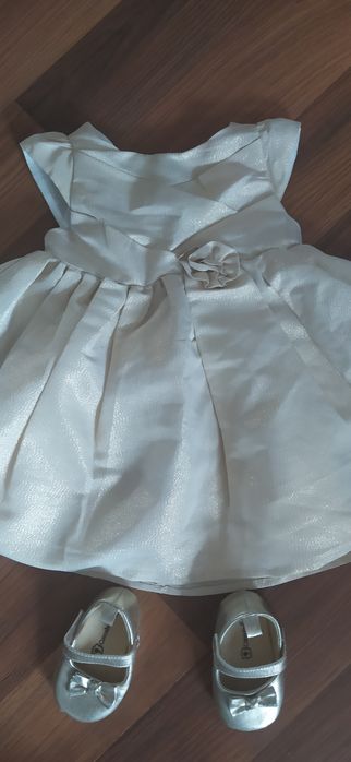 Złota sukienka z pantofelkami, na imprezę, roczek, chrzciny