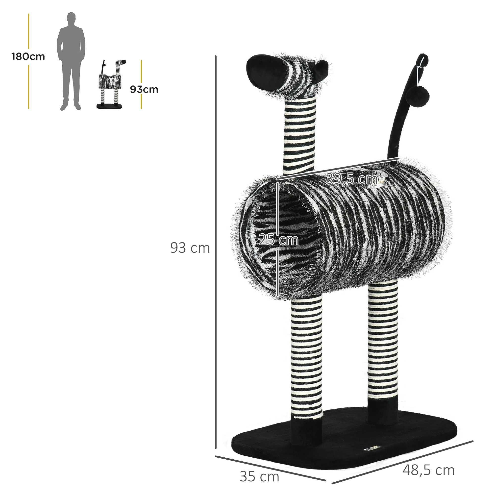 PawHut Drapak w Designie Zebry, 1 Tunelem dla Kota, 3 Drapakami