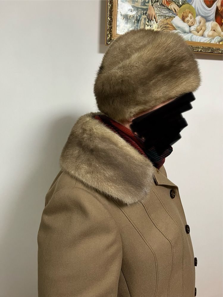 Жіноче зимове пальто великий розмір 58-60 утеплене хутро норка шапка