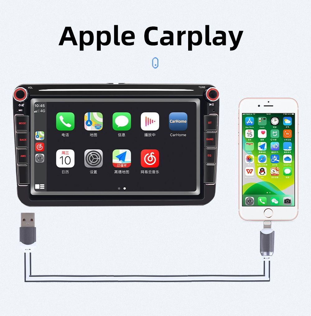 Rádio 2din Volkswagen skoda seat 8" Carplay Android auto Mirrorlink