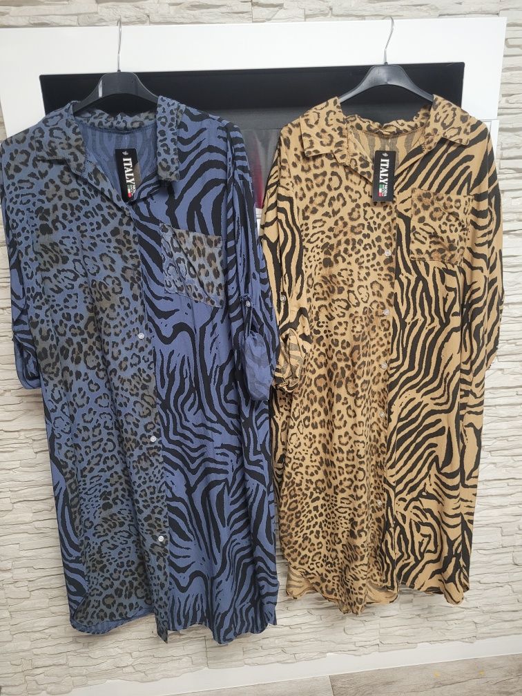 Nowa sukienka koszulowa midi zebra panterka  niebieska