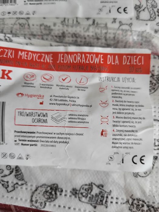 Maseczki ochronne jednorazowe dla dzieci 3 pak po 10 szt.