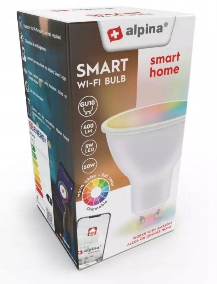 Inteligentna żarówka LED Alpina GU-10 LED RGB WIFI biała kolorowa