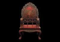 Bardzo duży rzeźbiony czerwony fotel indyjski kolonialny tron unikat