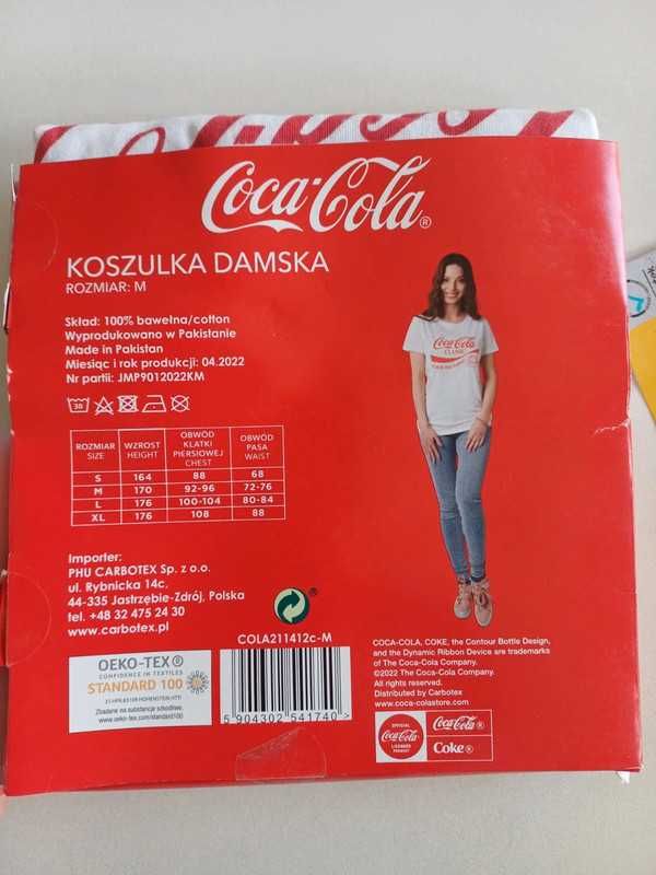 koszulka biała Coca-Cola nowa M t-shirt z krótkim rękawem bawełniana