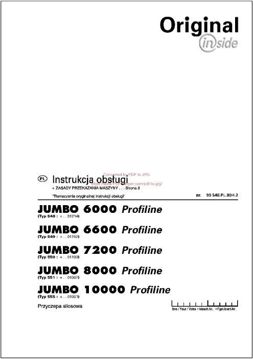 Instrukcja obsługi Przyczepy samozbierającej Pottinger jumbo6000,10000