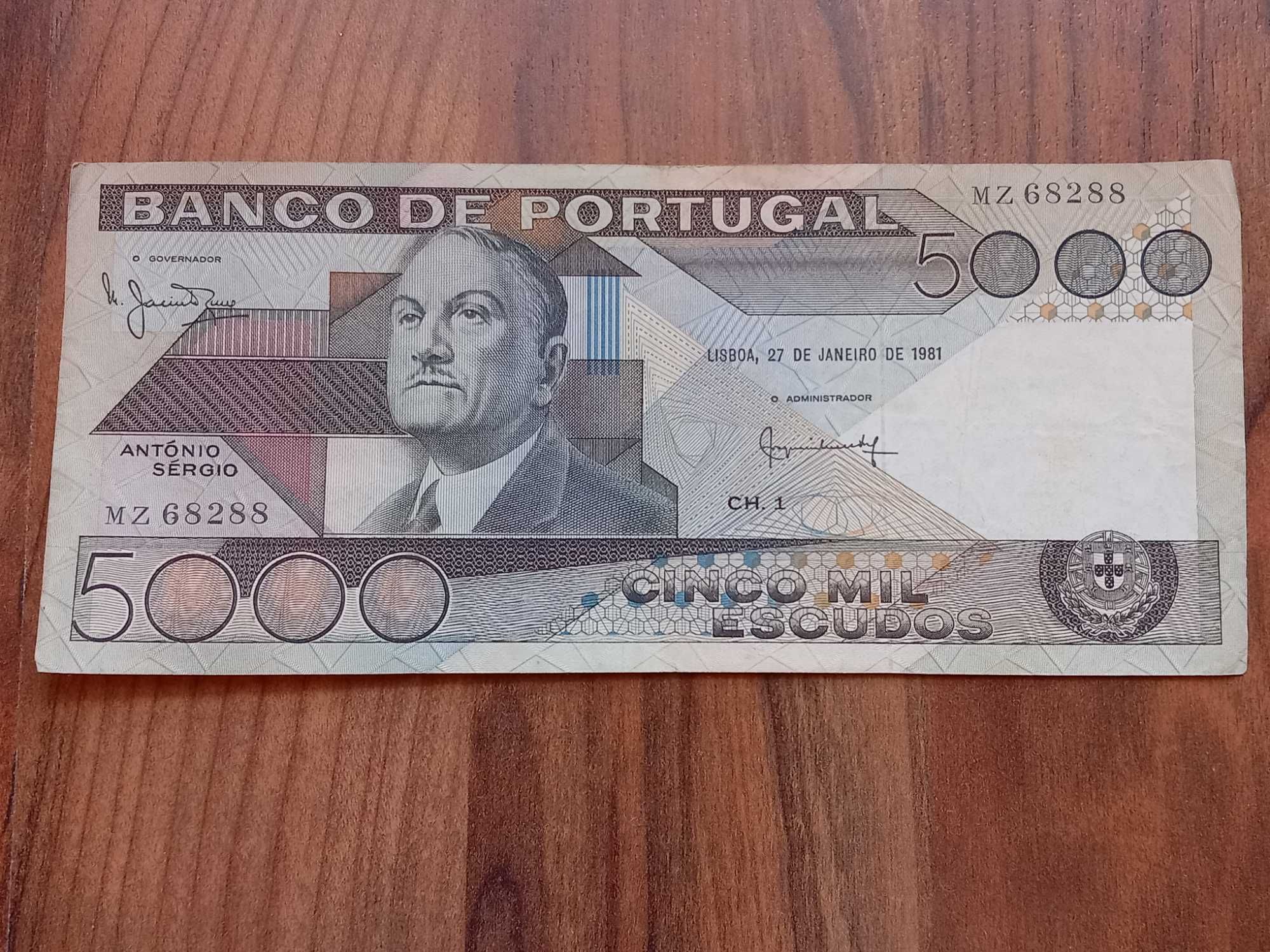 Nota 5000$00 António Sérgio 1981