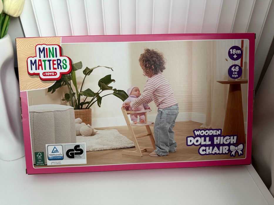 Nowe drewniane krzesełko do karmienia lalek lalki Mini matters toys
