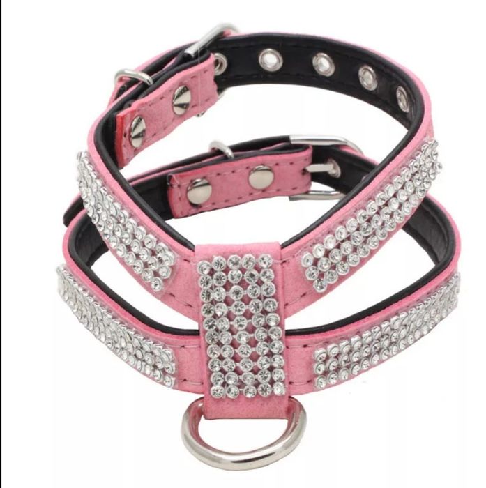 Różowe szelki dla psa kota cyrkonie rozmiar s pomeranian buldig boo