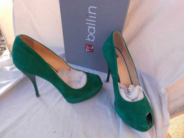 Ballin vero cuoio włoskie zielone skóra zamszowe szpilki platforma 39