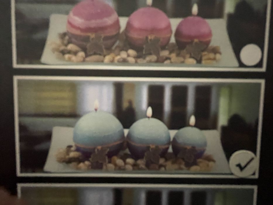 Set de 3 velas com prato em cor azul