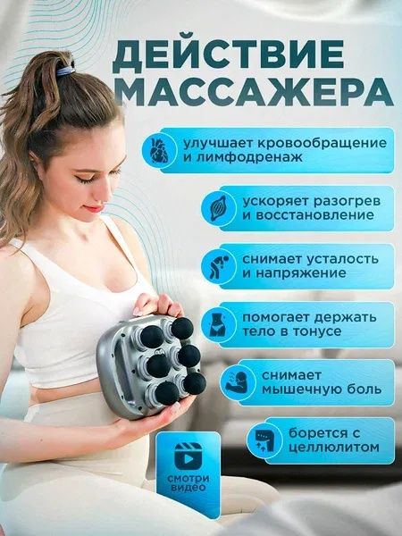 Масажер перкусійний для тіла на 6 головок професійний, акумуляторний