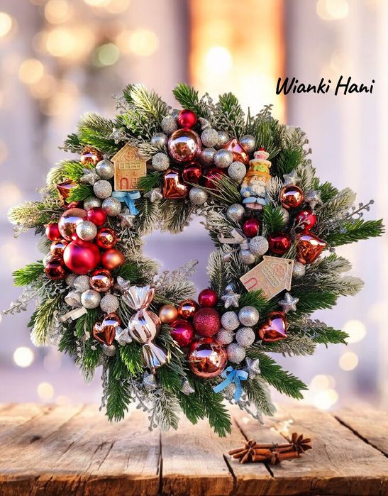 Świąteczny wianek na drzwi, Boże Narodzenie,