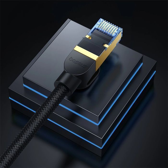 Baseus Szybki Kabel Internetowy Rj45 Cat.7 10Gbps 0.5M Pleciony Czarny