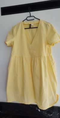 Żółta cytrynowa letnia sukienka damska bawełna M