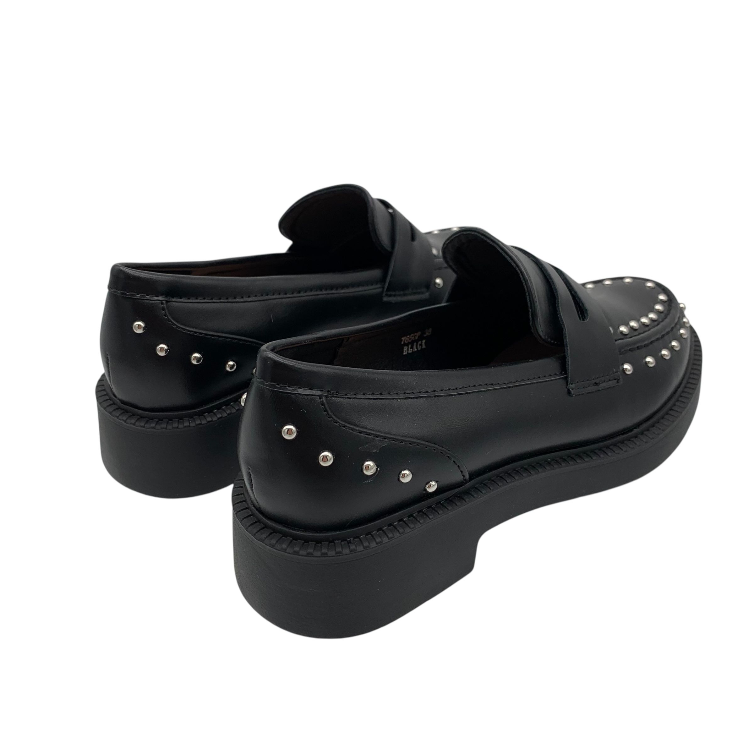 Mokasyny damskie eleganckie czarne z ćwiekami Wilma 39 wsuwane loafers