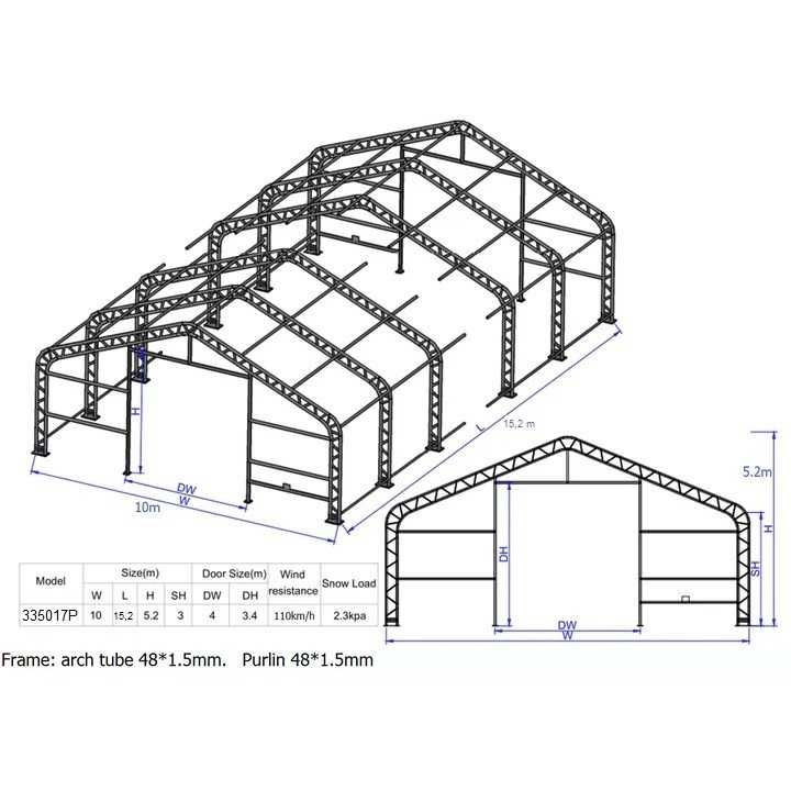 Hala namiotowa łukowa 10x15x5,2x3,2 magazyn konstrukcja ocynkowana.