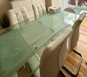 Mesa de jantar extensivel c/ tampo de vidro
