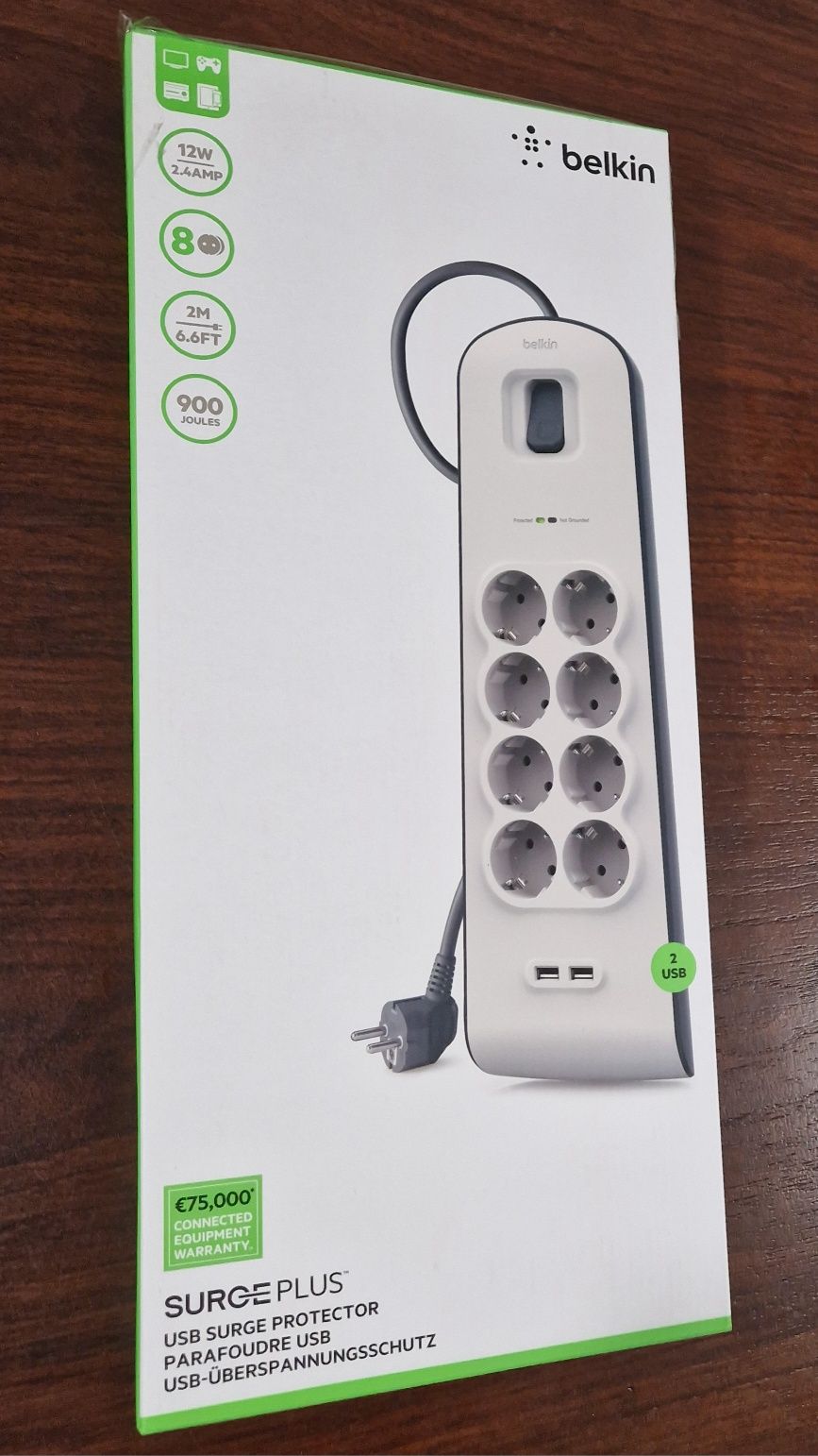 Belkin BSV804vf2M listwa przedłużacz 2 metry 8 gniazd + 2x USB