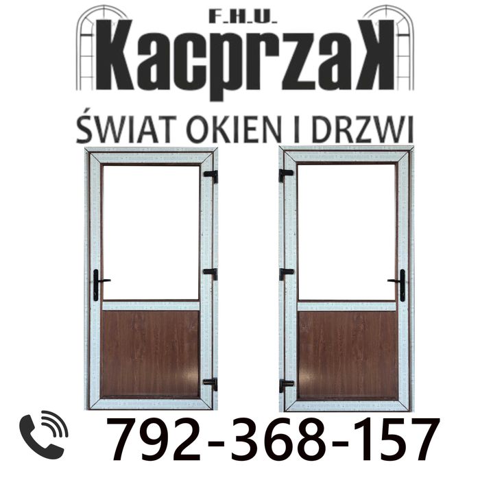 DRZWI Kacprzak 105x210 Drzwi ZEWNĘTRZNE PCV Sklepowe Orzech Lewe Prawe