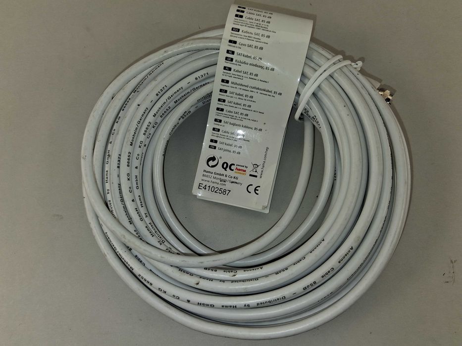 N074 Kabel Antenowy Koncentryczny Hama SAT-Koax F-Wtyk 10m 95dB