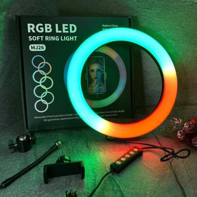 Кільцева світлодіодна лампа RGB 26 см із тримачем для телефону