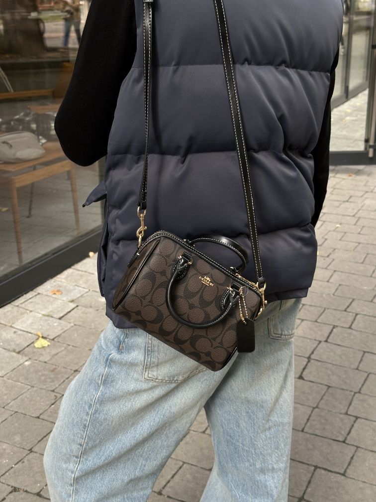 Сумка женская Coach Rowan Brown Satchel In Signature Canvas 17×12см