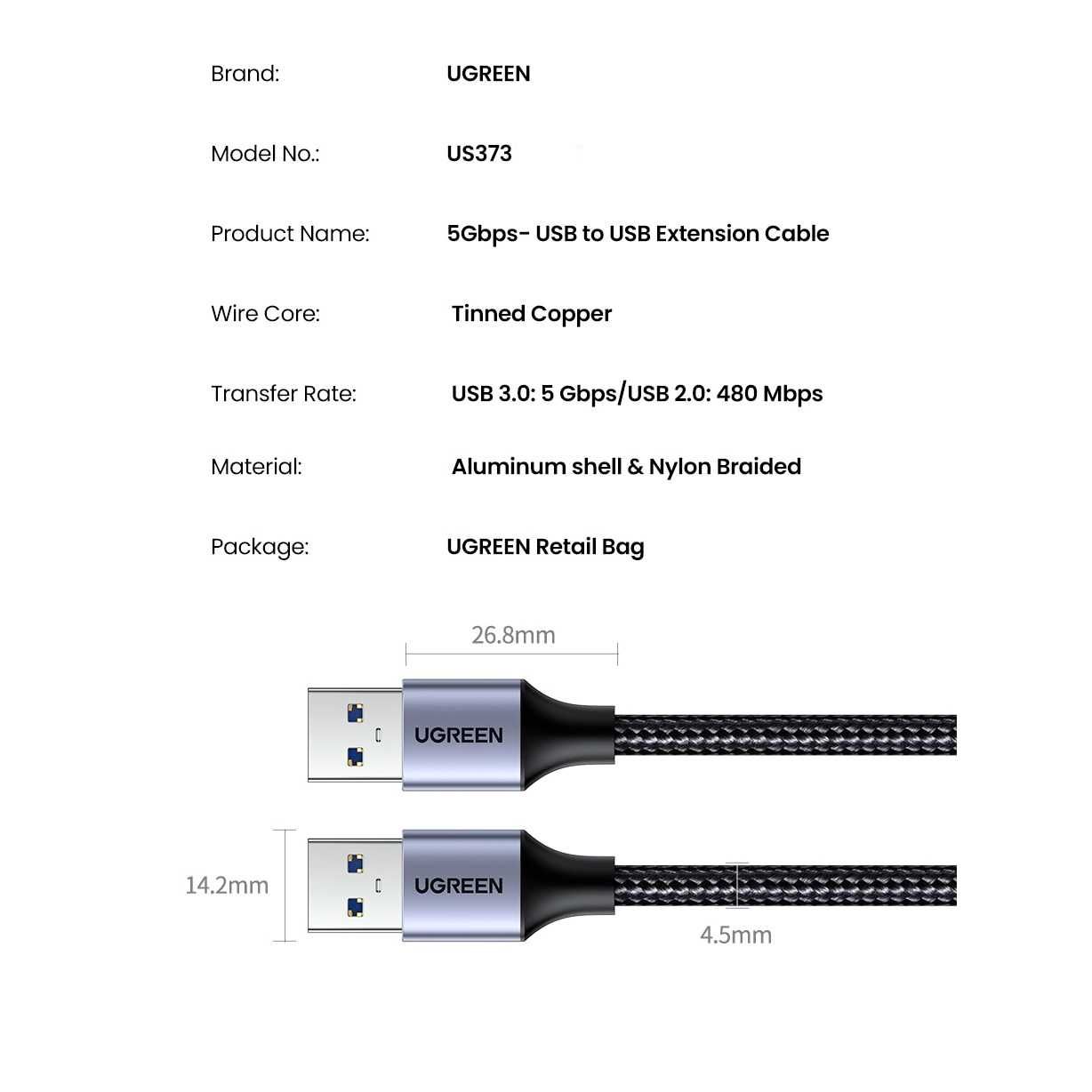 Кабель USB на USB 3.0 тато-тато AM/AM 5Gb/s юсб на юсб UGREEN 1м