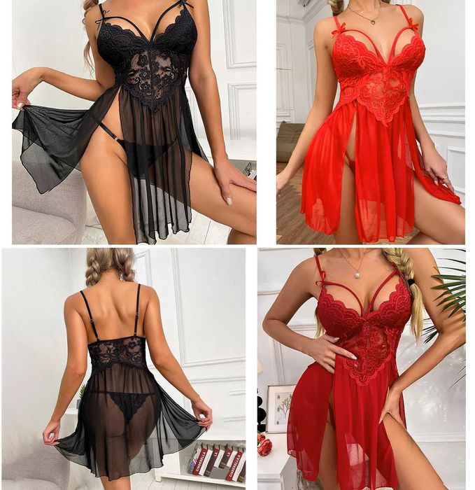 Еротичний пеньюар мереживо трусики стрінги комплект набір