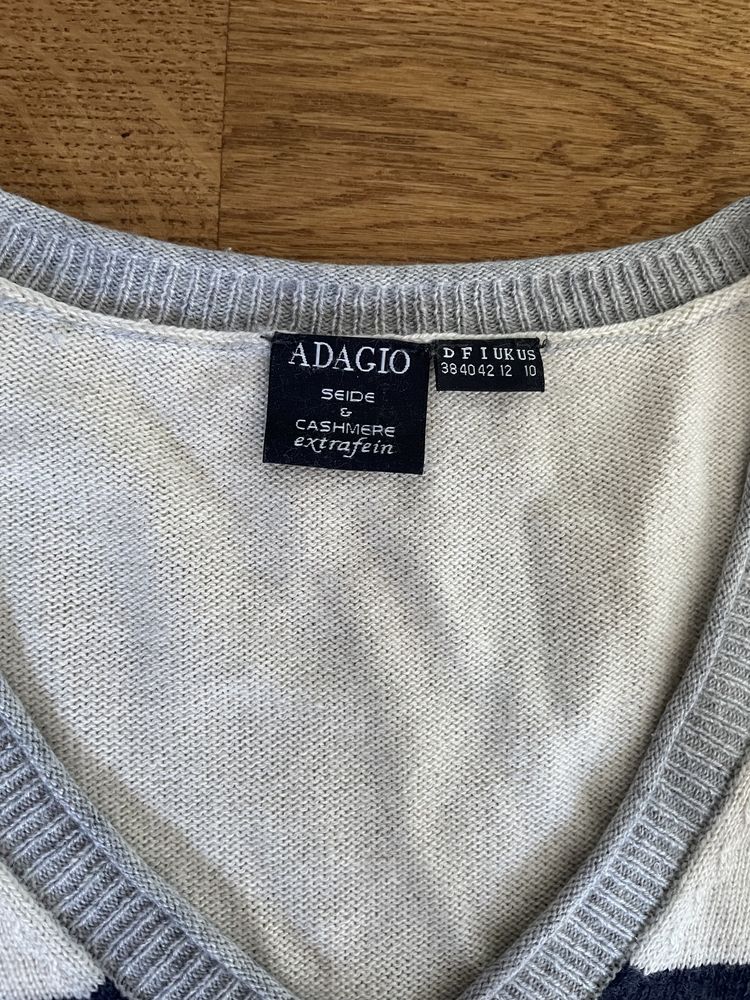Adagio sweter jedwab i kaszmir M paski oversize