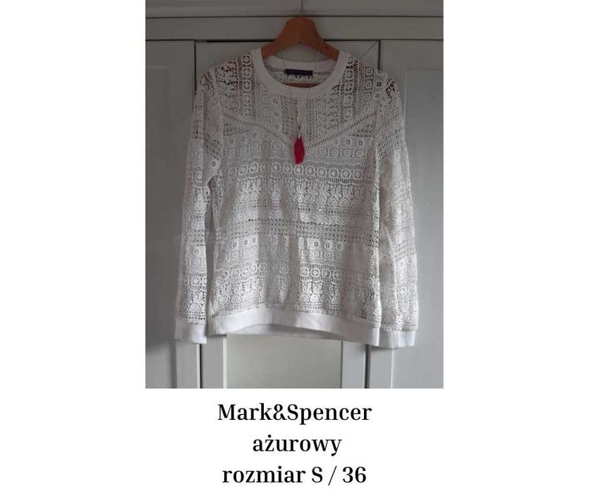 Biały ażurowy sweter / bluzka Mark&Spencer, Rozmiar S