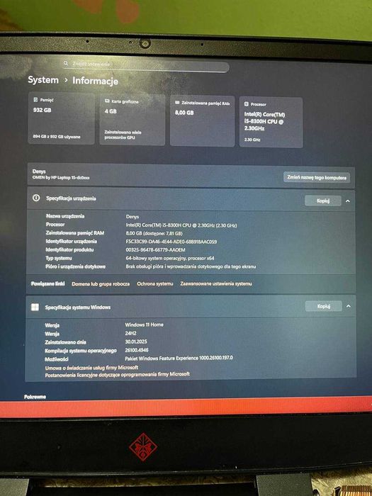 HP Omen 15 – i5-8300H / GTX 1050 Ti / SSD 1TB / 8GB RAM / Windows 11