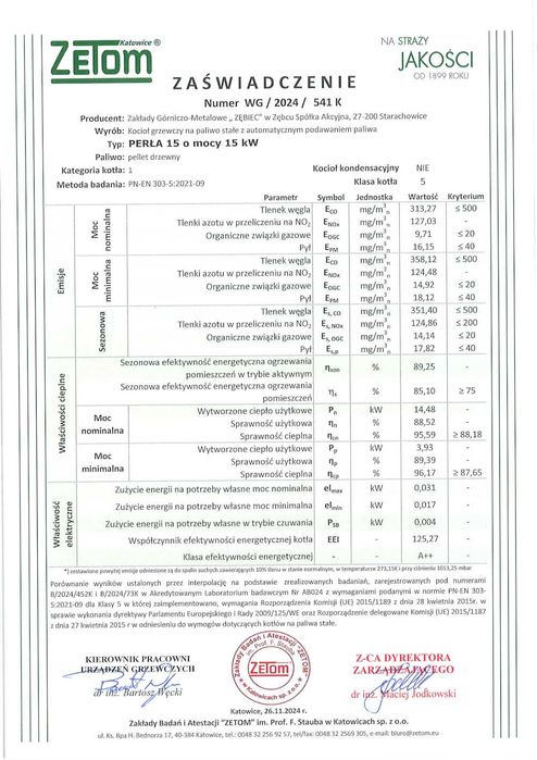 Kocioł, piec na pelet Zębiec PERŁA 15 kW - kompaktowe wymiary