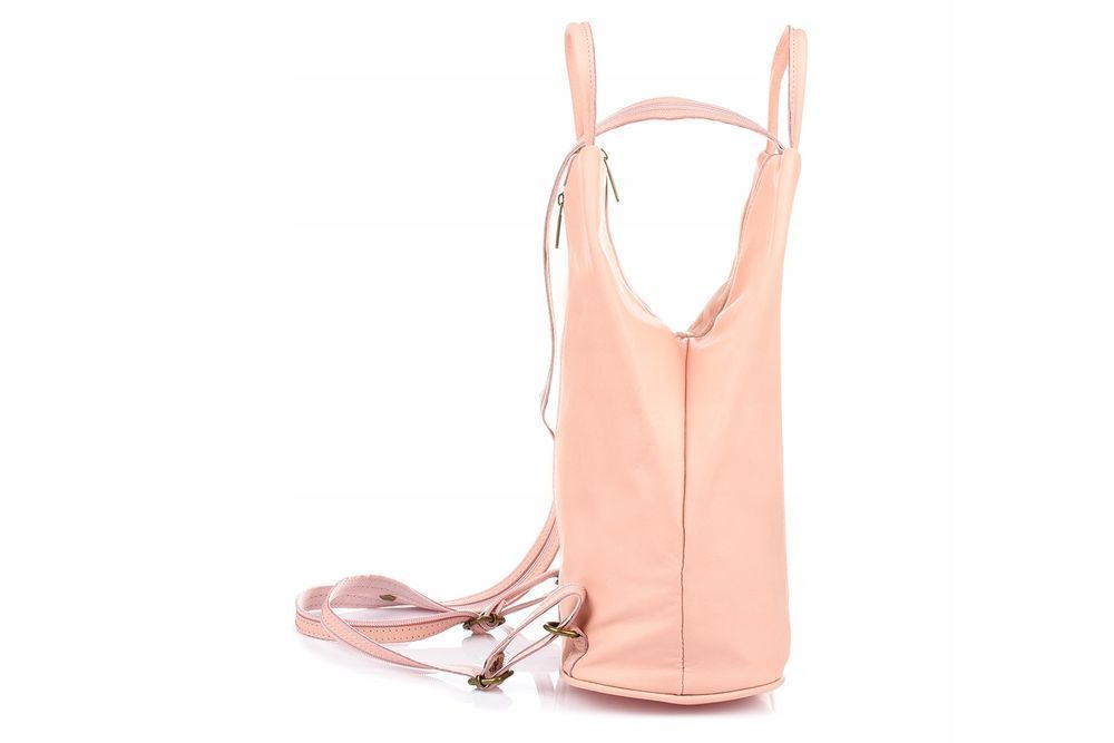 Różowy Vera Pelle włoski Plecak Skórzany damski plecaczek do pracy