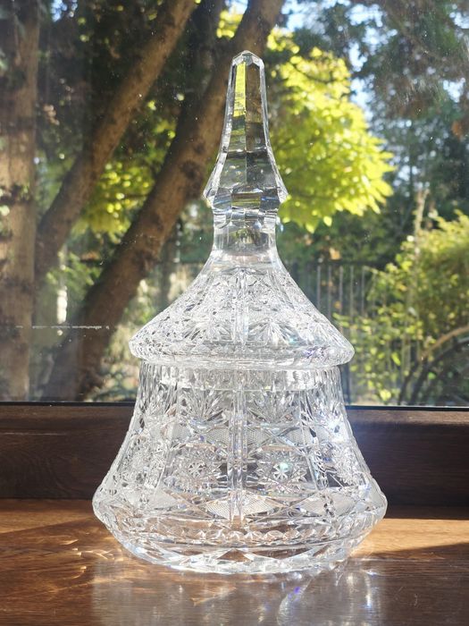 Kryształowa duża bomboniera zamykana szkatuła retro kryształy vintage