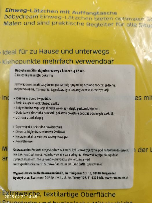 Śliniak jednorazowy z kieszenią