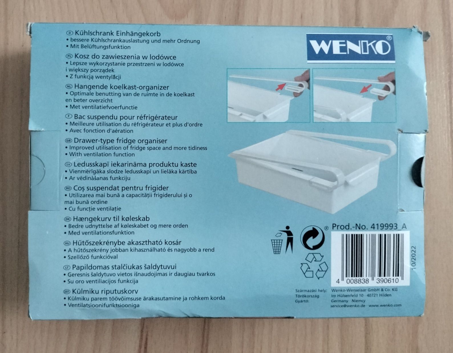 Zawieszany pojemnik / kosz do lodówki, z funkcją wentylacji - Wenko