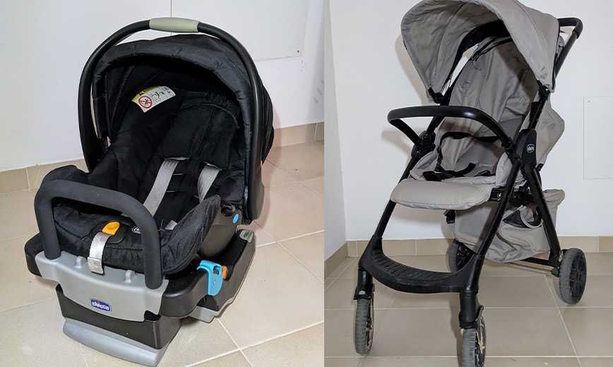 Duo Chicco Carrinho de Passeio de Bebé + Ovo Cadeira Auto + Base