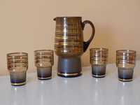 Кувшин стаканы 4шт набор позолота цветное богемское стекло Чехословак.