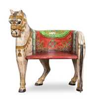 Fotel krzesło drewniane koń malowane kolorowe kolonialne egzotyczne
