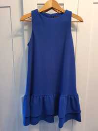 Kobaltowa sukienka z falbanką mini kobalt chaber Mohito sylwester