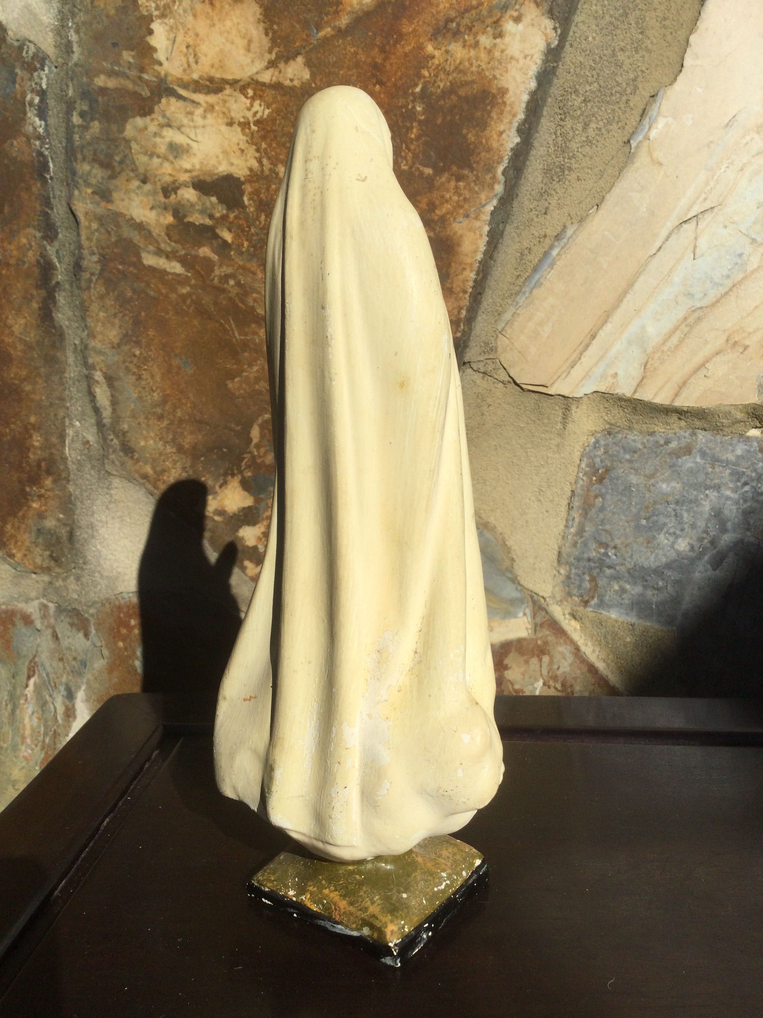 Escultura Nossa Senhora faiança Antiga Olhos Vidro 23 cm Arte Sácra