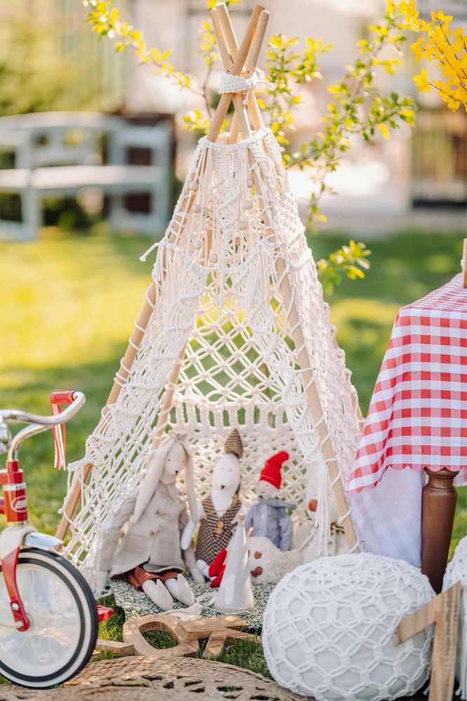 Namiot tipi z makramy, boho, tipi do sesji