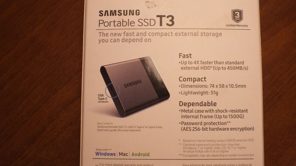 OPORTUNIDADE - Disco Externo Samsung SSD 500GB USB - MU-PT500B/EU