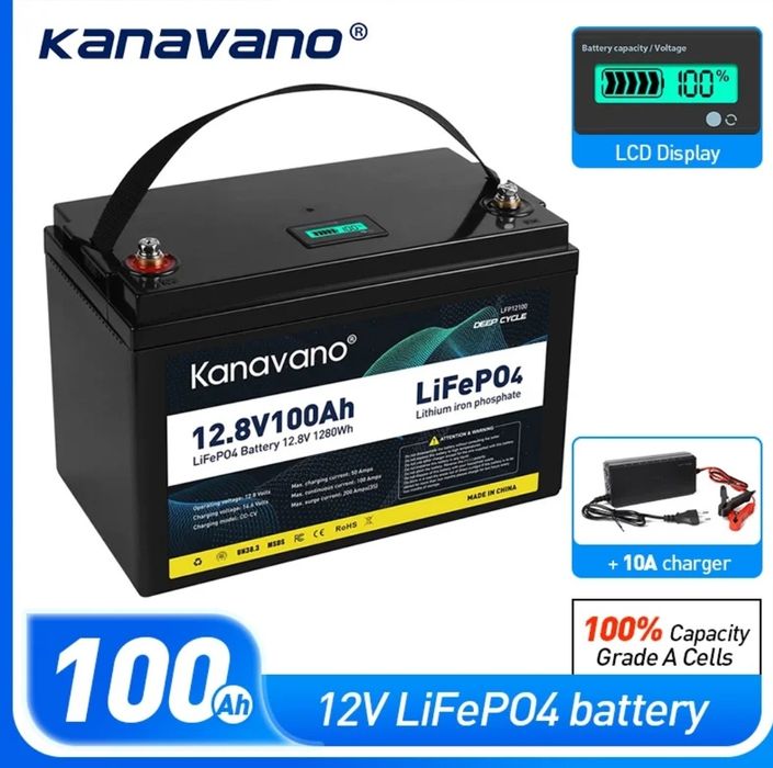 LiFePo4 12,8в 100а акумулятор Kanavano, водонепроникний