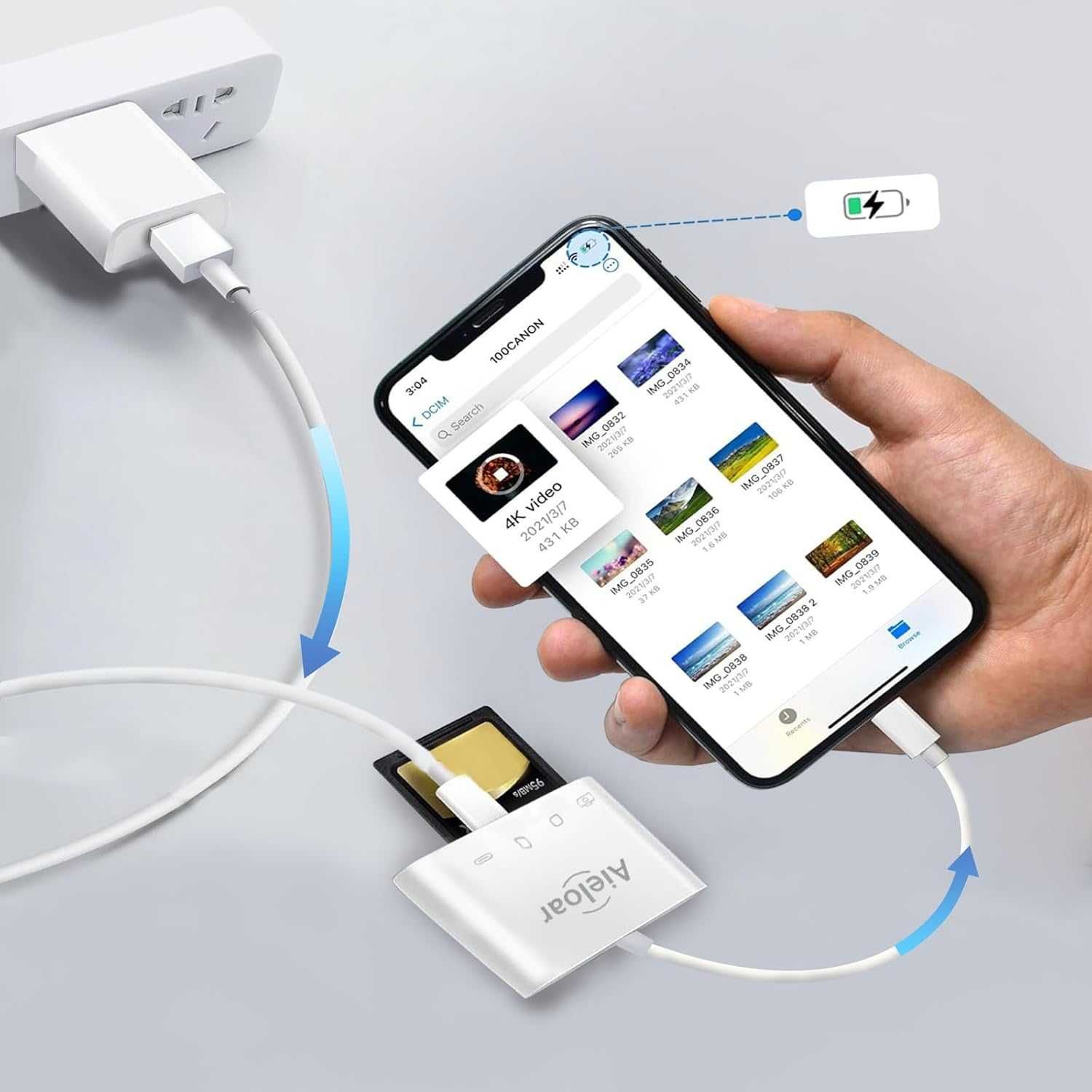 Czytnik kart USB C na SD, Aieloar 4 w 1 iPhone 15 Pro Max