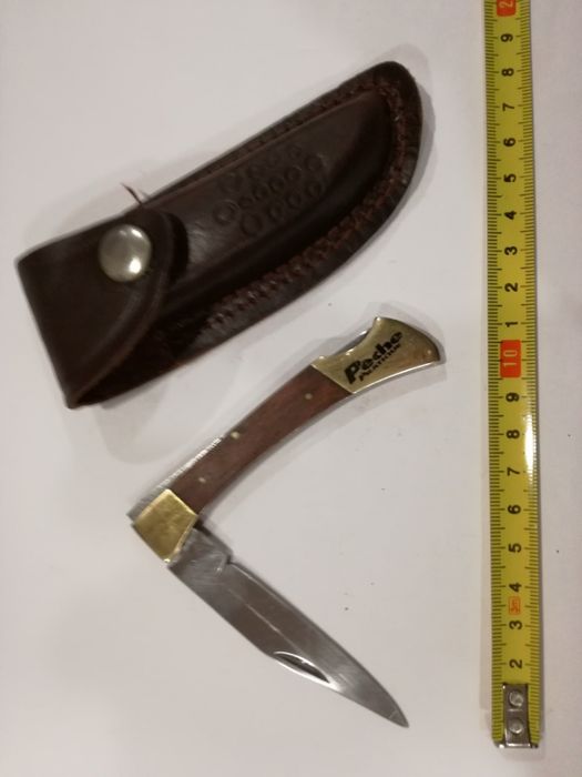 Canivete de Coleção de Pesca c/ Entalhe e Estojo em Couro