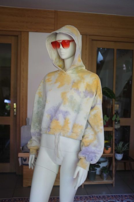 krótka bluza z kapturem crop tie dye gruba hoodie Flattop street luźna