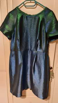 Sukienka brokatowa kameleon zielono niebieska SAVIDA roz 42