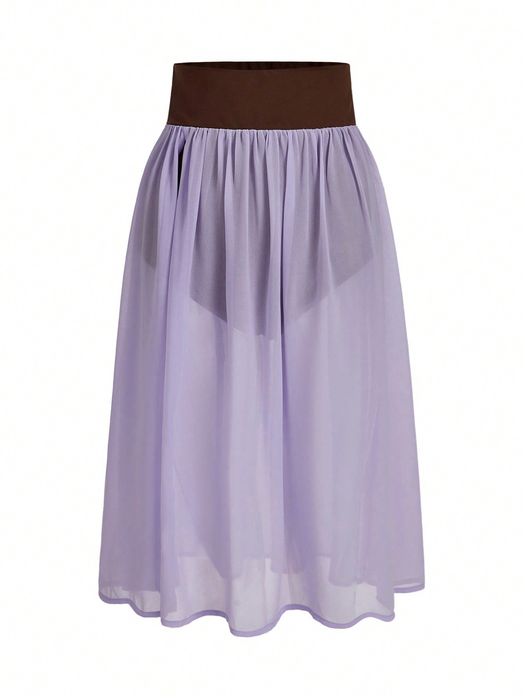 Spódnica Midi Szyfonowa Z Wszytymi Majtkami Fioletowa Casual Shein L